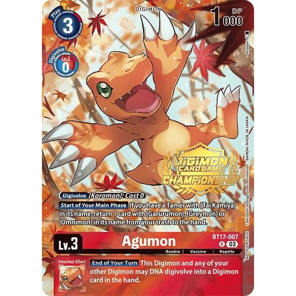 Image for Agumon (Championship 2024 Tamers Pack) (BT17-007 R) (BT17) - Digimon Card Game