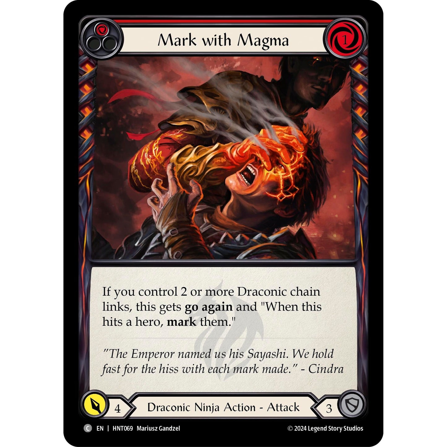 Image for Mark with Magma (Red) (HNT069) - Flesh and Blood TCG