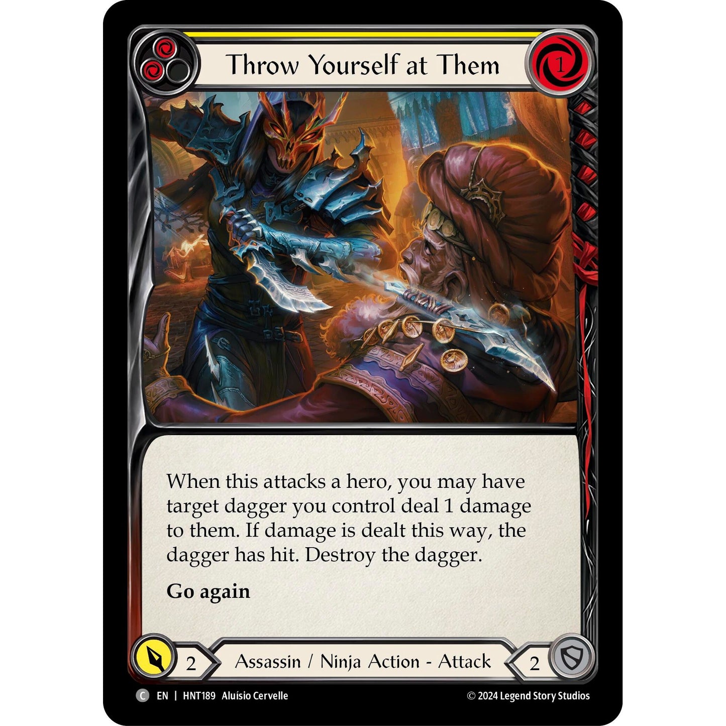 Image for Throw Yourself at Them (Yellow) (HNT189) - Flesh and Blood TCG