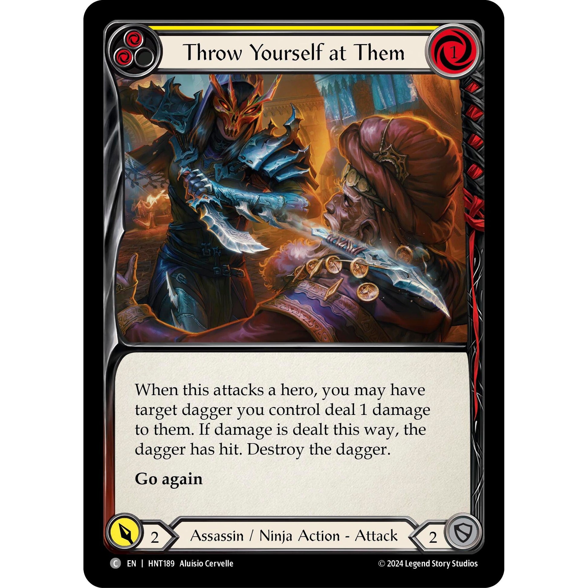 Image for Throw Yourself at Them (Yellow) (HNT189) - Flesh and Blood TCG