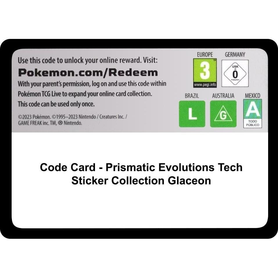 Image for Code Card - Prismatic Evolutions Tech Sticker Collection [Glaceon] (PRE) - Pokemon