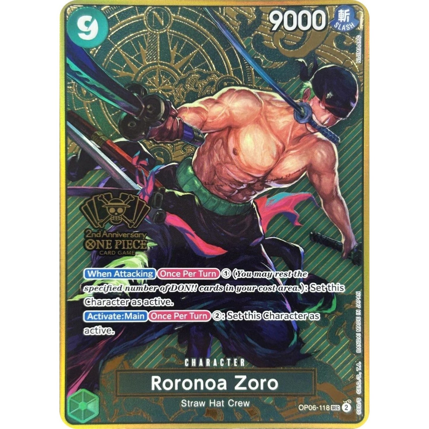Image for Roronoa Zoro (One Piece Japanese Version 2nd Anniversary Set) (OP06-118) (OP-PR) - One Piece Card Game