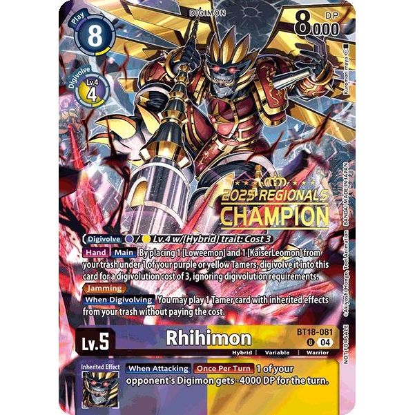 Image for Rhihimon (2025 Regionals Champion) (BT18-081 U) (BT18-19) - Digimon Card Game
