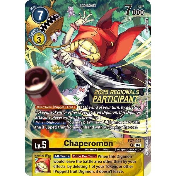 Image for Chaperomon (2025 Regionals Participant) (EX7-027 R) (EX07) - Digimon Card Game