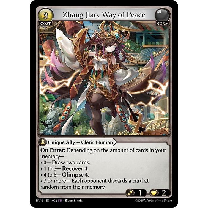 Image for Zhang Jiao, Way of Peace (072) (HVN) - Grand Archive TCG