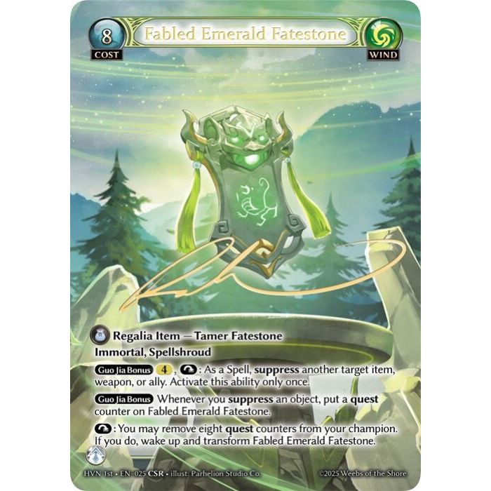 Image for Fabled Emerald Fatestone // Byakko, White Tiger (CSR) (025) (HVN) - Grand Archive TCG