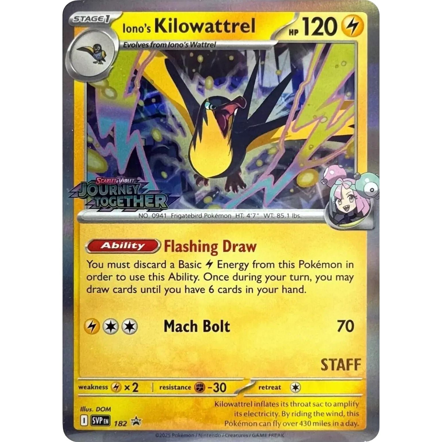 Image for Iono's Kilowattrel - 182 (Prerelease) [Staff] (182) (SVP) - Pokemon