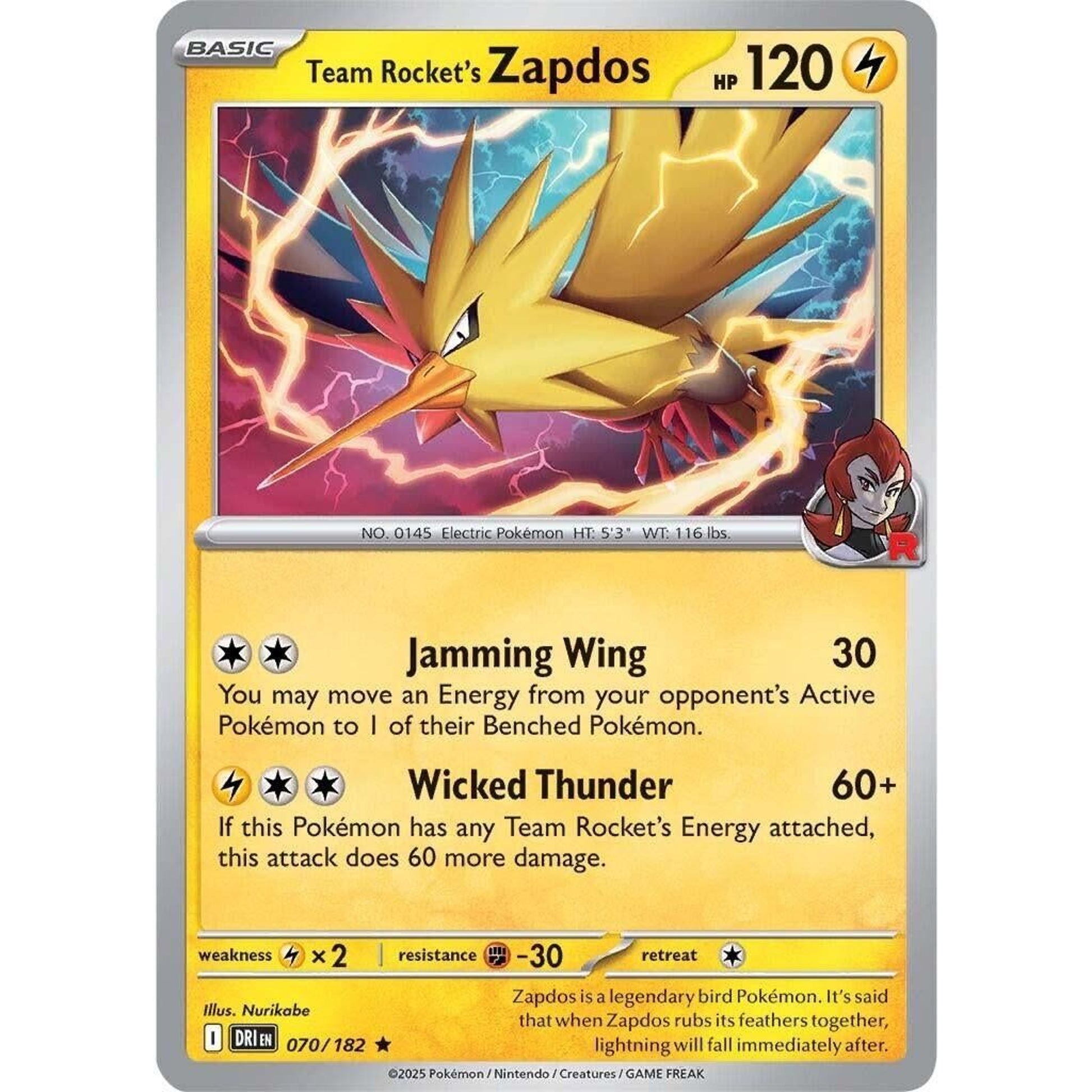 Image for Team Rocket's Zapdos (070/182) (DRI) - Pokemon