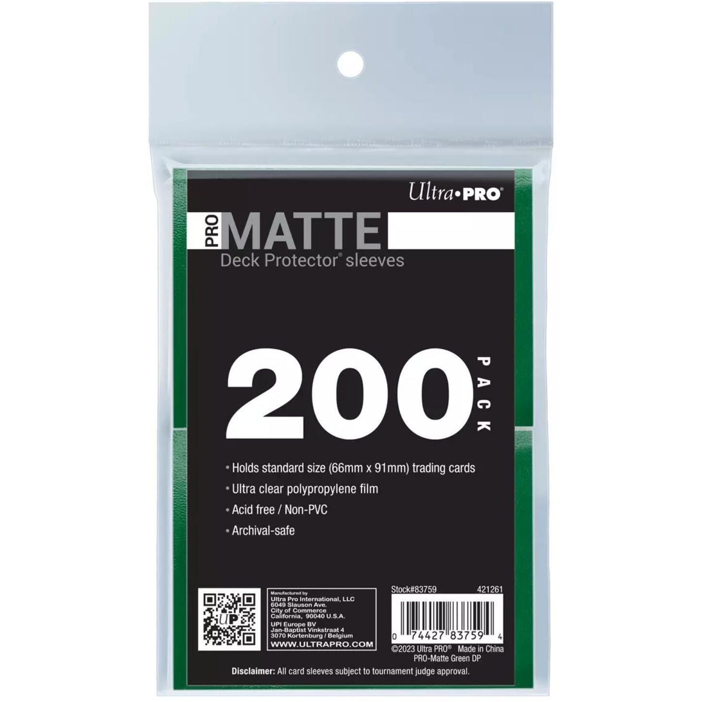 Image for PRO-Matte Standard Deck Protector Sleeves - Green (200-Pack) - Card Sleeves
