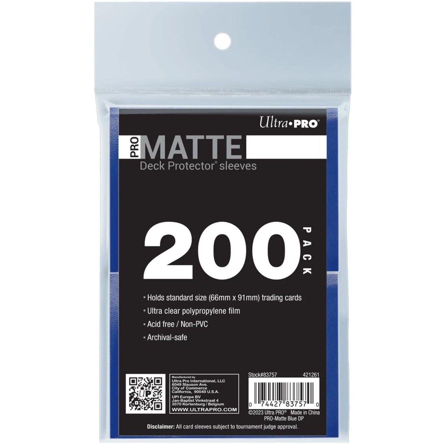 Image for PRO-Matte Standard Deck Protector Sleeves - Blue (200-Pack) - Card Sleeves
