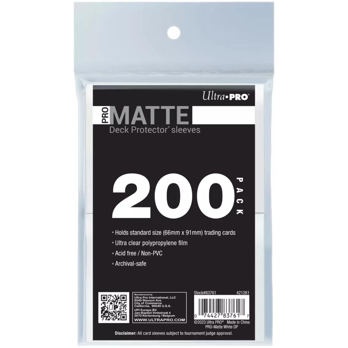 Image for PRO-Matte Standard Deck Protector Sleeves - White (200-Pack) - Card Sleeves