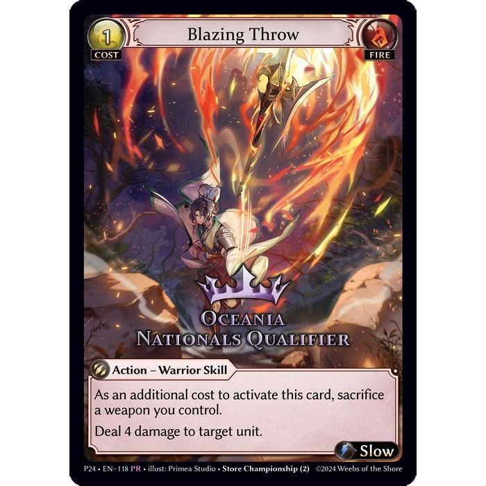 Image for Blazing Throw (Oceania Nationals Qualifier) (118) (GSC) - Grand Archive TCG