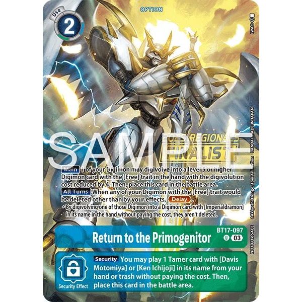 Image for Return to the Primogenitor (Regionals 25-26 Season 2 Finalist) (BT17-097 U) (BT17) - Digimon Card Game