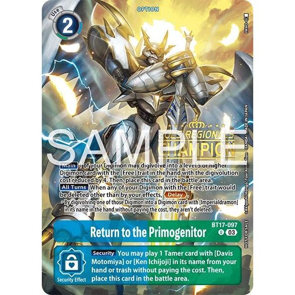 Image for Return to the Primogenitor (Regionals 25-26 Season 2 Champion) (BT17-097 U) (BT17) - Digimon Card Game