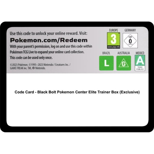 Image for Code Card - Black Bolt Pokemon Center Elite Trainer Box (Exclusive) (BLK) - Pokemon
