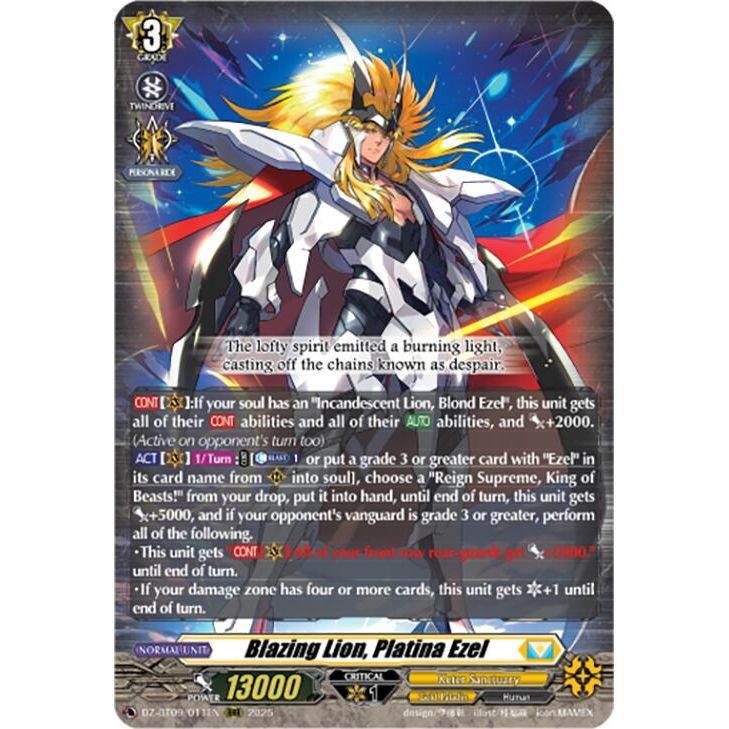 Image for Blazing Lion, Platina Ezel (DZ-BT09/011EN) (DZ-BT09) - Cardfight Vanguard