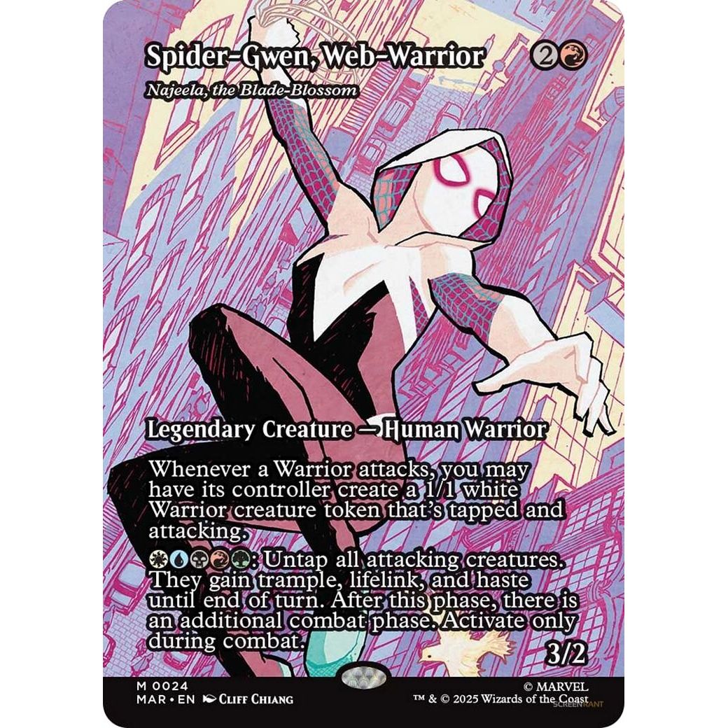 Image for Spider-Gwen, Web-Warrior - Najeela, the Blade-Blossom (Borderless) (24) (MAR) - Magic: The Gathering