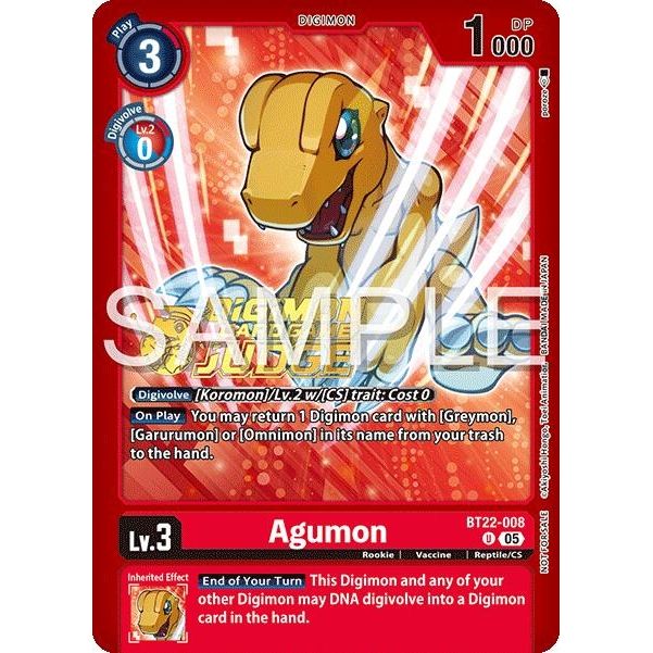 Image for Agumon (Judge Pack 2025 Wave 2) (BT22-008 U) (BT22) - Digimon Card Game