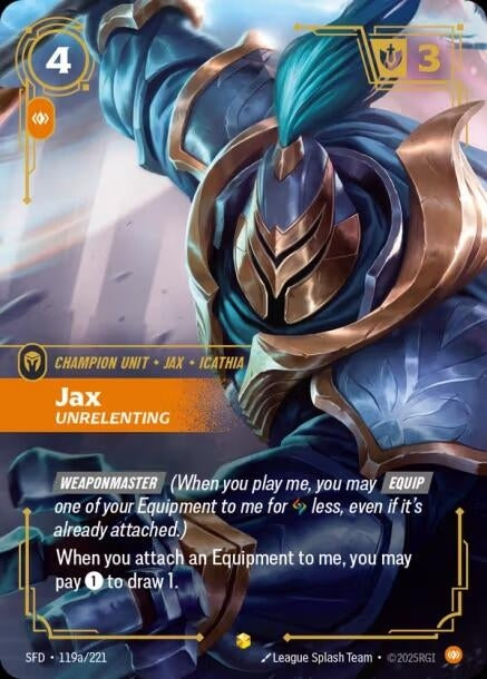 Image for Jax, Unrelenting (Alternate Art) (119a/221) (SFD) - Riftbound: League of Legends Trading Card Game