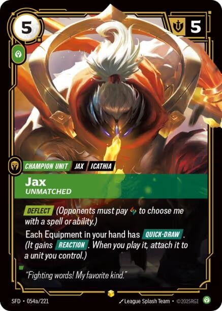 Image for Jax, Unmatched (Alternate Art) (054a/221) (SFD) - Riftbound: League of Legends Trading Card Game