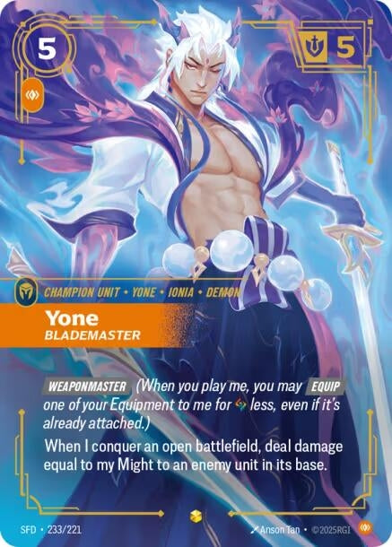 Image for Yone, Blademaster (Overnumbered) (233/221) (SFD) - Riftbound: League of Legends Trading Card Game