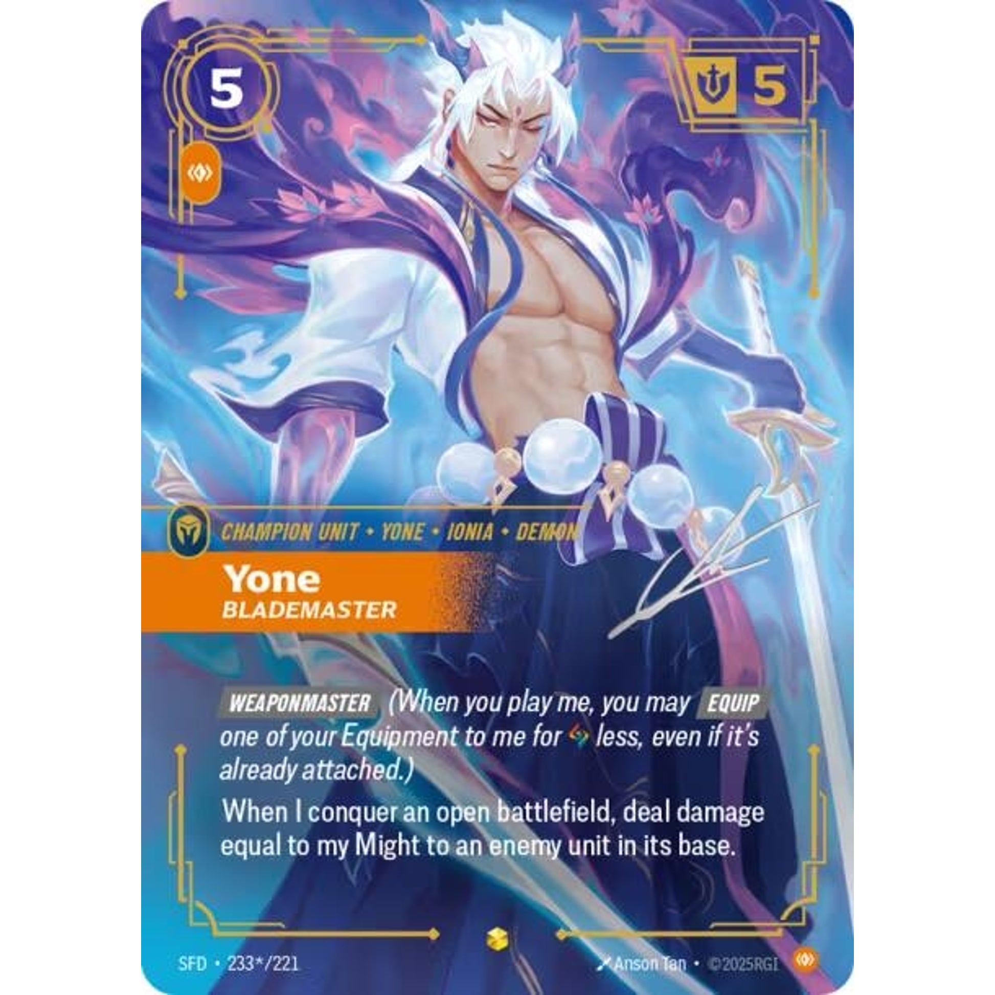 Image for Yone, Blademaster (Signature) (233*/221) (SFD) - Riftbound: League of Legends Trading Card Game