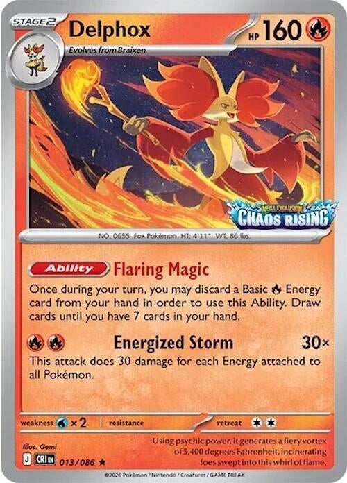 Image for Delphox - 013/086 (Chaos Rising Stamped) (013/086) (MCAP) - Pokemon
