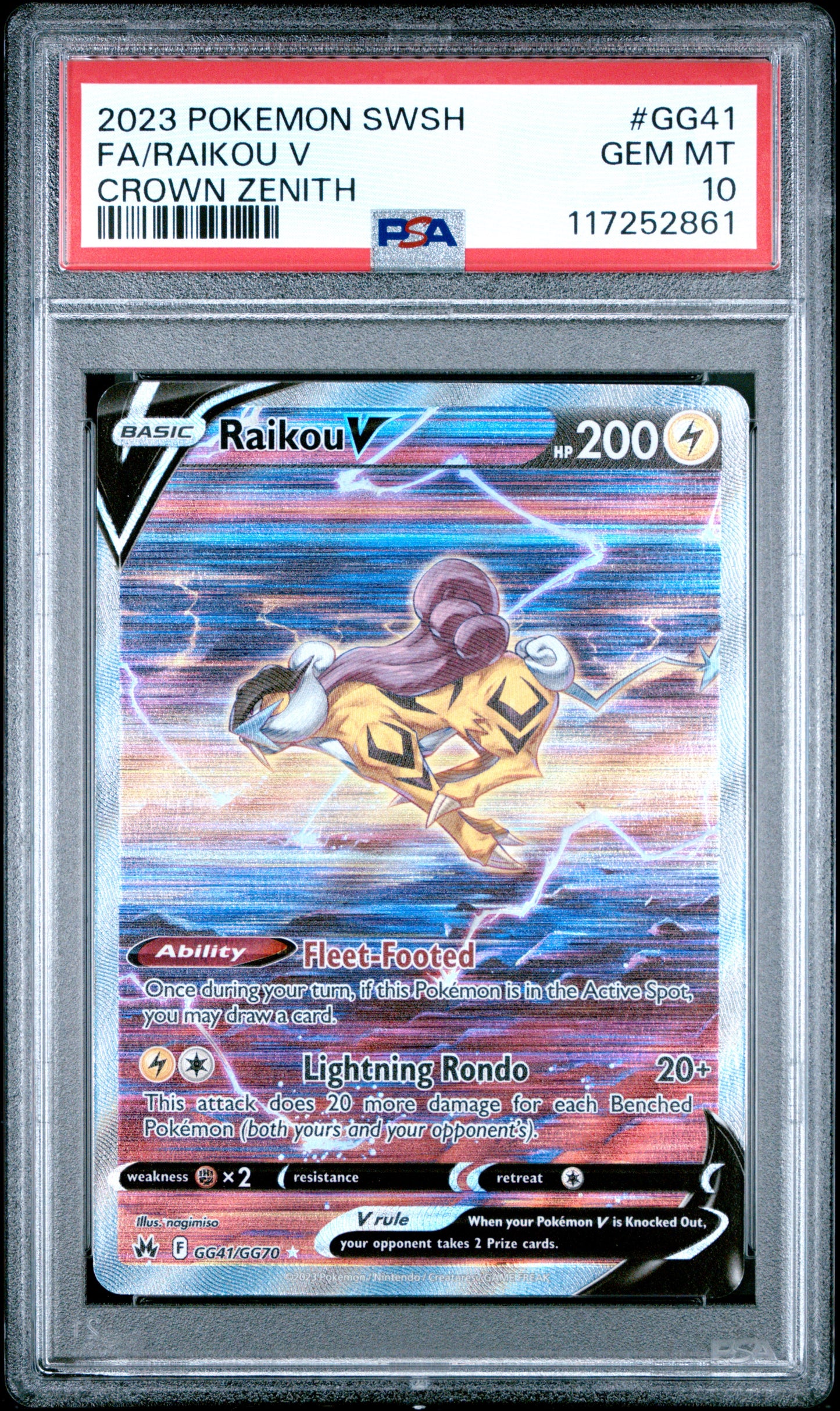 FA/RAIKOU V CROWN ZENITH 2023 POKEMON SWORD AND SHIELD CROWN ZENITH PSA GEM MT 10