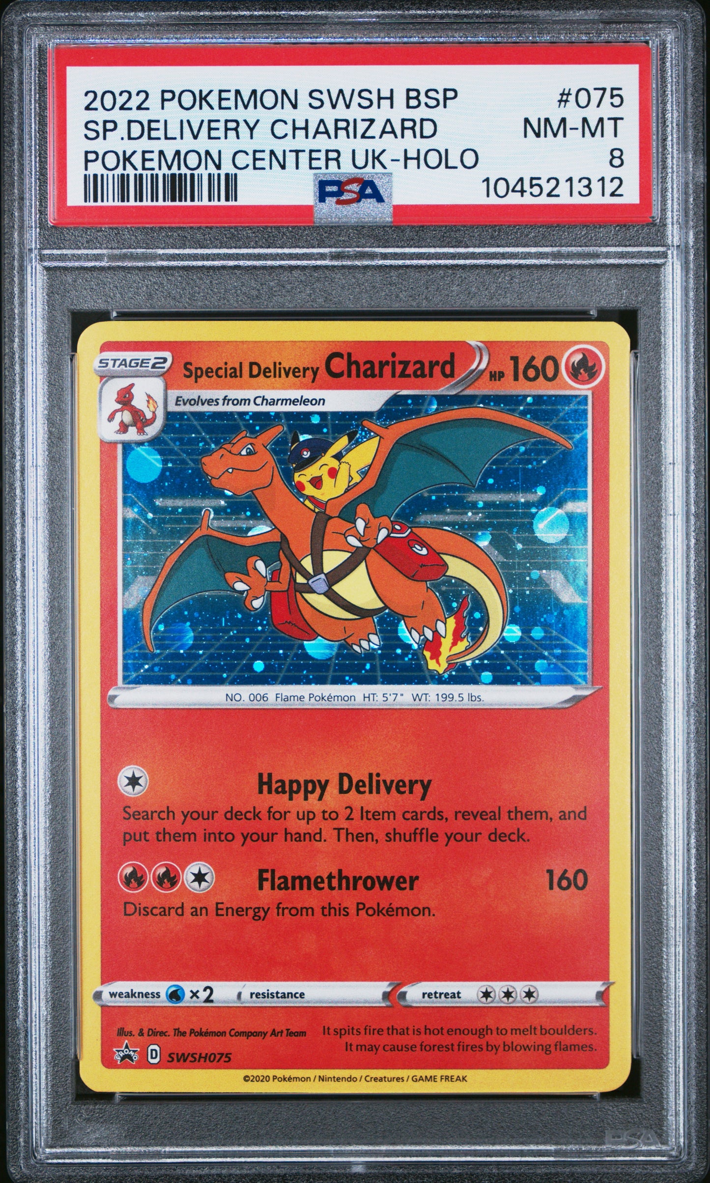 SP.DELIVERY CHARIZARD POKEMON CENTER UK-HOLO 2022 POKEMON SWSH BLACK STAR PROMO PSA NM-MT 8