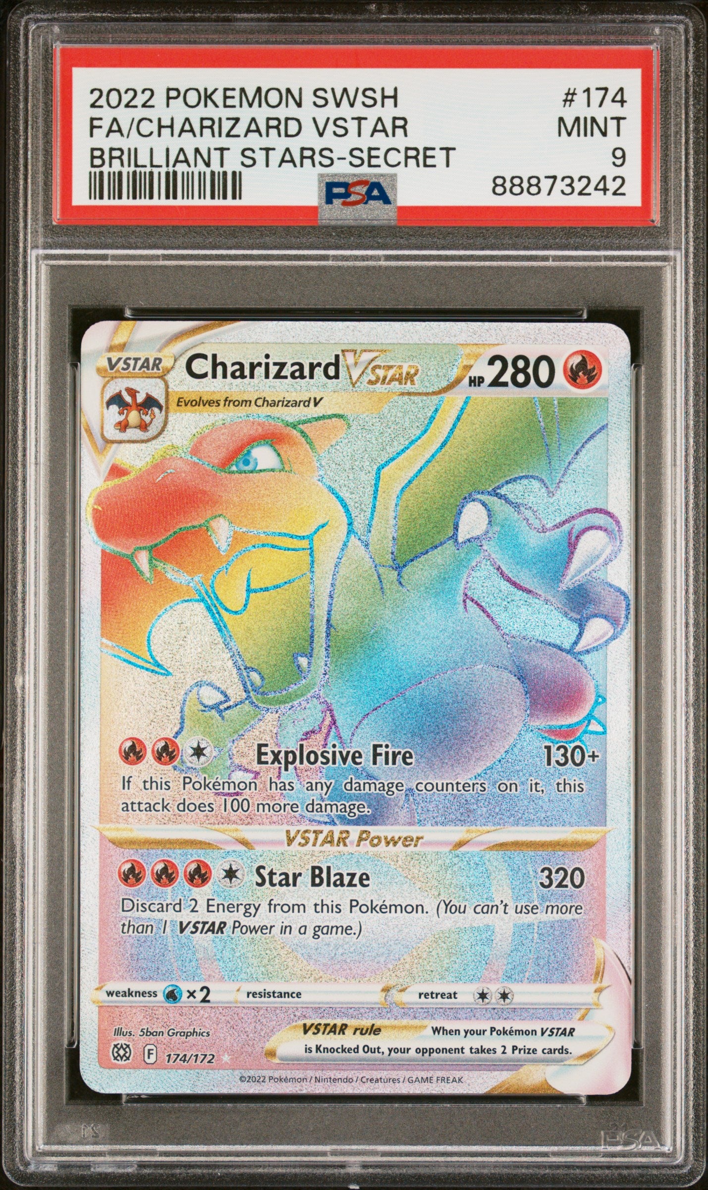 FA/CHARIZARD VSTAR BRILLIANT STARS-SECRET 2022 POKEMON SWORD & SHIELD BRILLIANT STARS PSA MINT 9